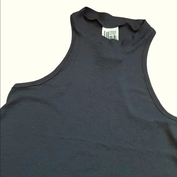 Free People Black Ribbed Mock Neck Razorback Flare Bottom Tank - Picture 2 of 7